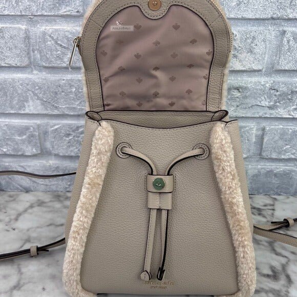 Kate Spade Leila Medium Flap Backpack Faux Shearling in  display picture 3