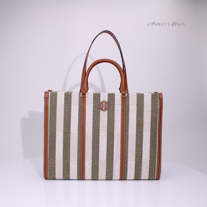 Tory Burch Blake Jumbo Striped Tote In Grove Green