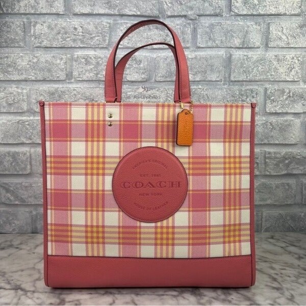 Coach Dempsey Tote 40 In Signature Jacquard With Stripe Coach Patch Taffy Plaid