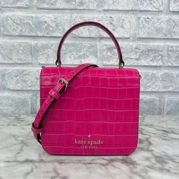 Kate Spade Croc Embossed Staci Square Crossbody Handbag in Festive