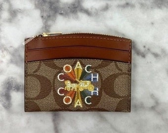 Coach Shaped Card Case Wallet In Signature Canvas With Coach Radial Rainbow