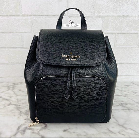 Black leather kate spade backpack sales