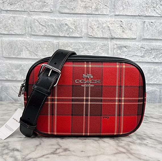 Mini camera bag with buffalo plaid print coach hotsell