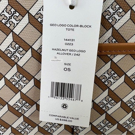 Tory Burch Geo Logo Colorblock Tote in Hazelnut Geo Logo Allover