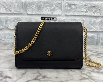 Tory Burch Emerson Chain Wallet Crossbody In Black