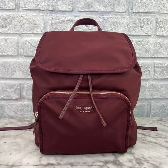 Kate Spade Nylon Backpack Purse Maroon Red Small Black Straps