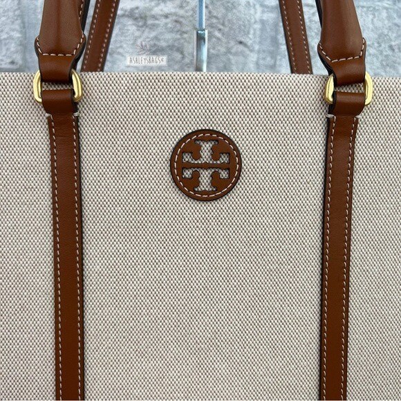 Tory Burch Blake Canvas Jumbo Tote in Natural Classic Cuoio