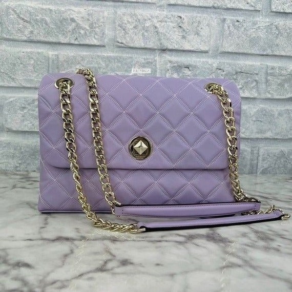 KATE SPADE NATALIA QUILTED MEDIUM CHAIN LEATHER SHOULDER BAG /WALLET OPT  LILAC