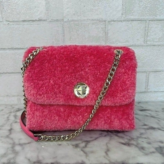 Kate Spade Natalia Pink Faux Fur Small Flap Shoulder Bag 