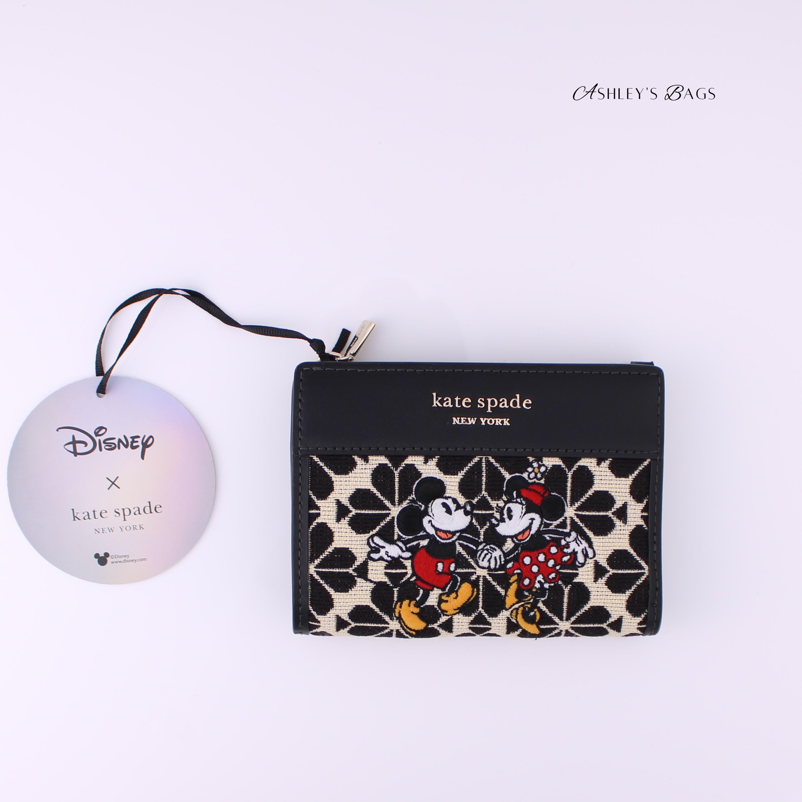 Kate Spade x Disney Minnie Mickey Spade Flower Jacquard Compact Bifold Wallet