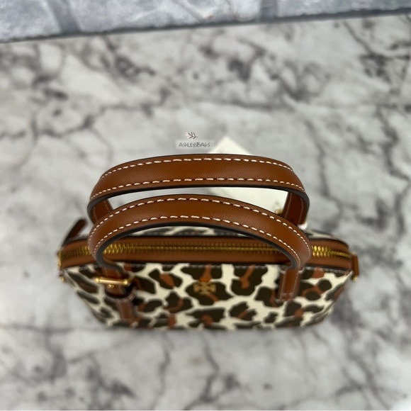 Tory Burch Emerson Printed Dome Satchel Crossbody in Leopard  Vintage Leopard Print Dome Satchel Handbag - Black Trim display picture 1