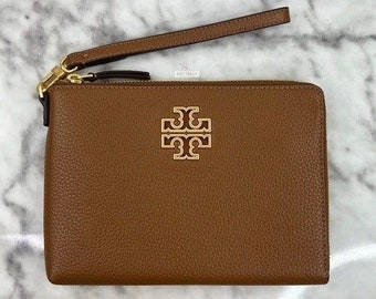 Tory Burch Britten Large Zip Pouch In Moose Brown