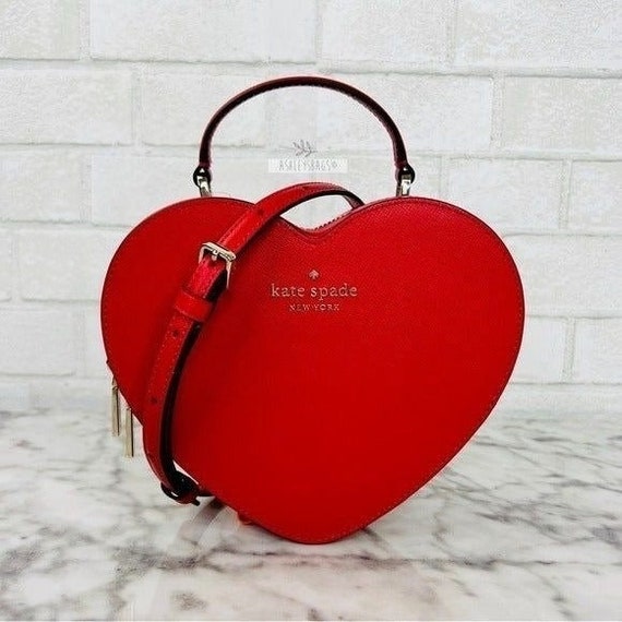 COACH Heart Crossbody 2way Shoulder Bag Handbag Leather Metal Logo Cherry  Red