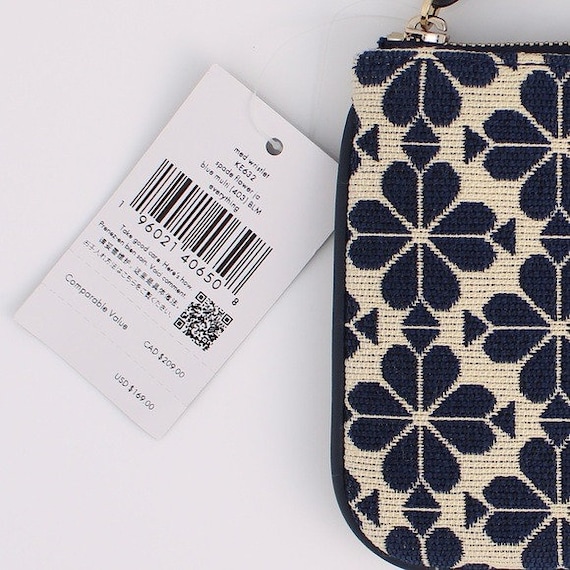 最も信頼できる Flower Spade Spade Kate Jacquard Blue Wristlet Pouch Stripe バッグ