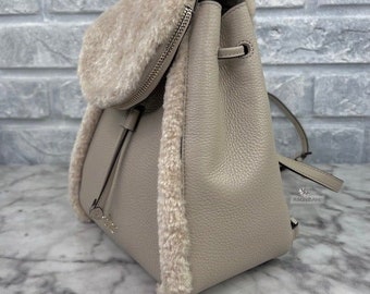 Kate Spade Leila Leather and Faux Shearling Backpack RARE in “light sand” kate spade | Bags | Kate Spade Leila Medium Flap Backpack  main image 4