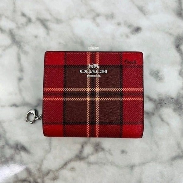 Coach Small Snap Wallet With Tartan Plaid Print