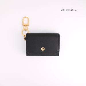 Cartera negra con tarjetero y cremallera estampada Emerson de Tory Burch