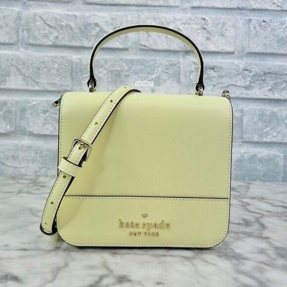 Kate Spade Staci Medium Satchel Shoulder Bag Lemon Fond Yellow Leather