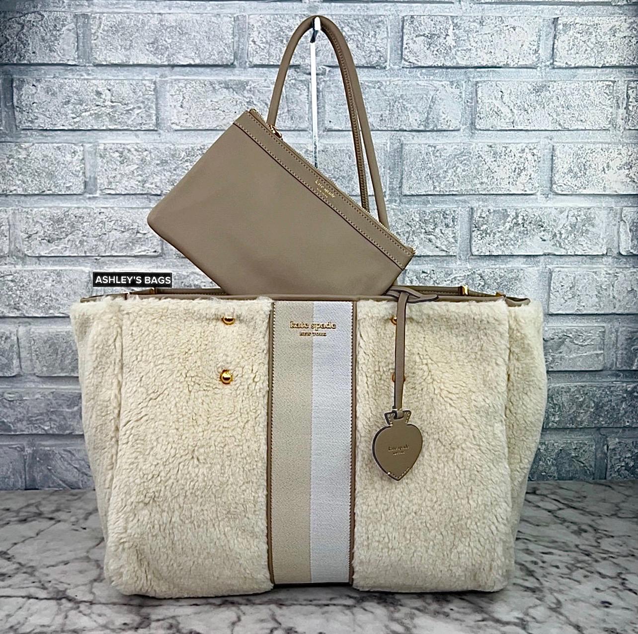 【kate spade】ふわもこトート Everything Racing Stripe Medium Kate Spade Everything Racing Stripe Faux Shearling Large