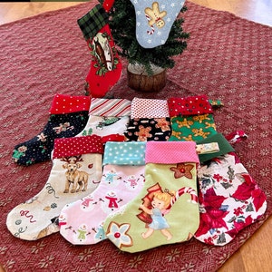 Stocking Gift Card Holder, Small Christmas Stocking--Snowmen, Gingerbread, Holiday horses--Custom Made Present ornament tree hanger