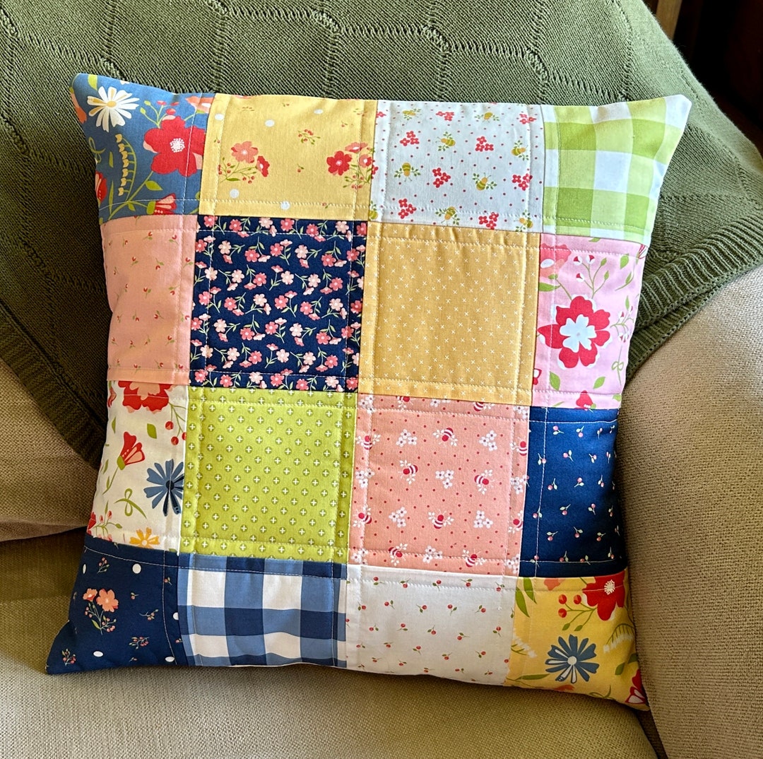 Sunshine Preppy Patchwork Quilted Throw Pillow Coverflowers Etsy