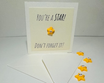 You're a Star   Motivational/ Thank You/ Friendship mini card and envelope with detachable star charm gift.
