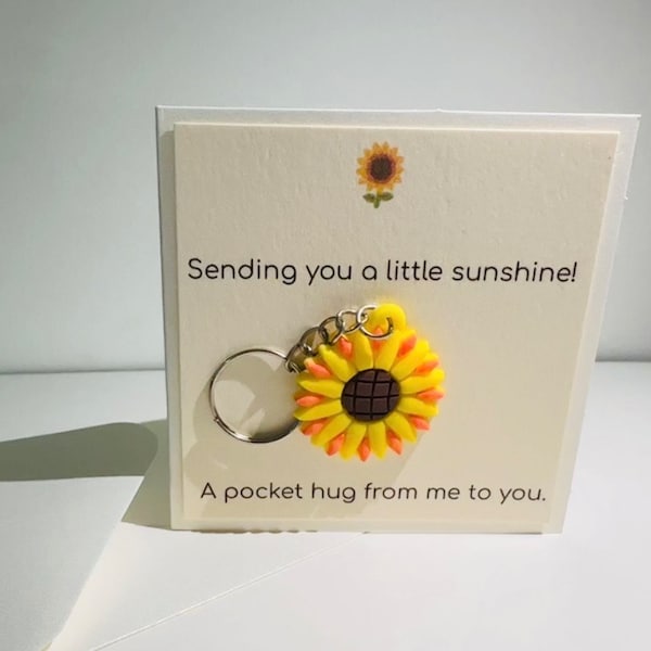 Cheer Up / Motivational/Friendship mini card and envelope with detachable su flower charm gift. 'Sending you a little sunshine'