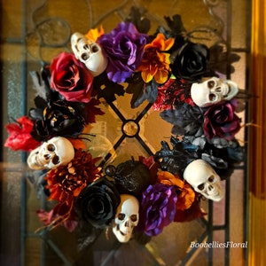 Skull wreath, Halloween front door decor, Gothic wreath decor