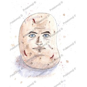 Aquarelle de pomme de terre - téléchargement numérique - oeuvre d&#39;art réaliste de pomme de terre maudite - pomme de terre unique en son genre avec maquillage
