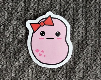 Naklejka z uroczą dziewczynką-ziemniakiem - winylowa, wodoodporna - słodka, kawaii różowa ziemniak - błyszcząca naklejka - na butelki z wodą, na laptopa, iPada, segregator