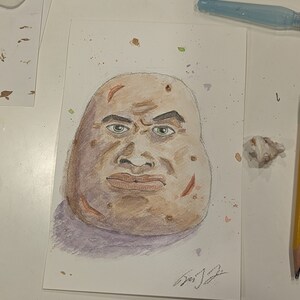 Potato Watercolor Art - Original - Realistic Cursed Potato Artwork - One of a Kind Potato with Mad Face 6x9 Painting - Great Disturbing Gift