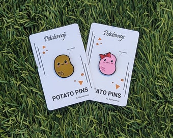 Potato Boy and Girl Enamel Pin Combo Set - Cute, Kawaii Boy + Glitter Bow Girl Potatoes - Enamel Pins - Great Gift