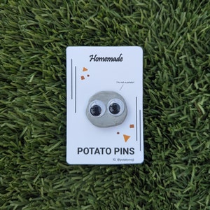 Google Eyes Rock Pin - Cute, Kawaii Grey Rock with Oversized Eyes - Handmade Clay Pins - Great Gift