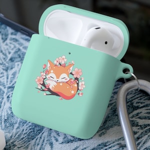 Fox Cherry Blossom AirPods and AirPods Pro Case Cover with Keychain