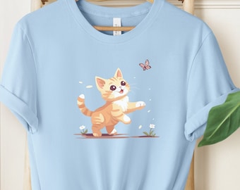 Super Soft Cat Chasing Butterfly T Shirt