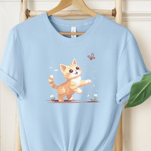 Super Soft Cat Chasing Butterfly T Shirt