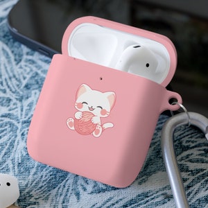 Cute Cat Playing with Yarn AirPods and AirPods Pro Case Cover with Keychain