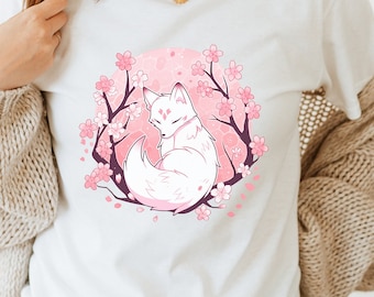 Sakura Blossom Spirit Fox T Shirt/ Kitsune Cherry Blossom Japanese Fox T Shirt / Fox Lover Shirt