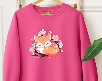 Cherry Blossom Fox-tröja / Japansk Sakura Fox-långärmad tröja