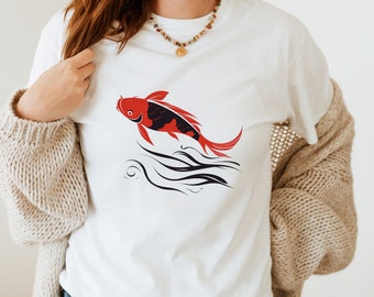 Women organic cotton t-shirt / women koi fish t-shirt / Japanese style / women t-shirt Japanese carp t-shirt