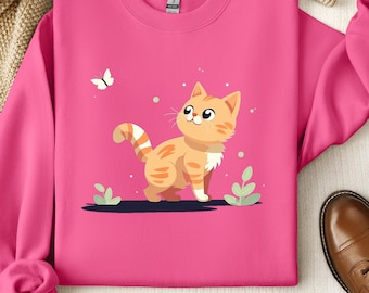 Cute Cat and Butterfly Crewneck Sweatshirt