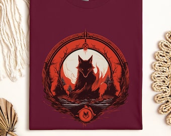 Demonic Kitsune Fox Shirt / Japanese Folklore Shirt / Dark Kitsune Spirit Shirt /  Eco-Friendly 100% Cotton Shirt
