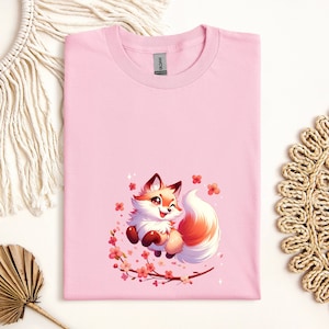 Kawaii Fox with Cherry Blossoms T Shirt