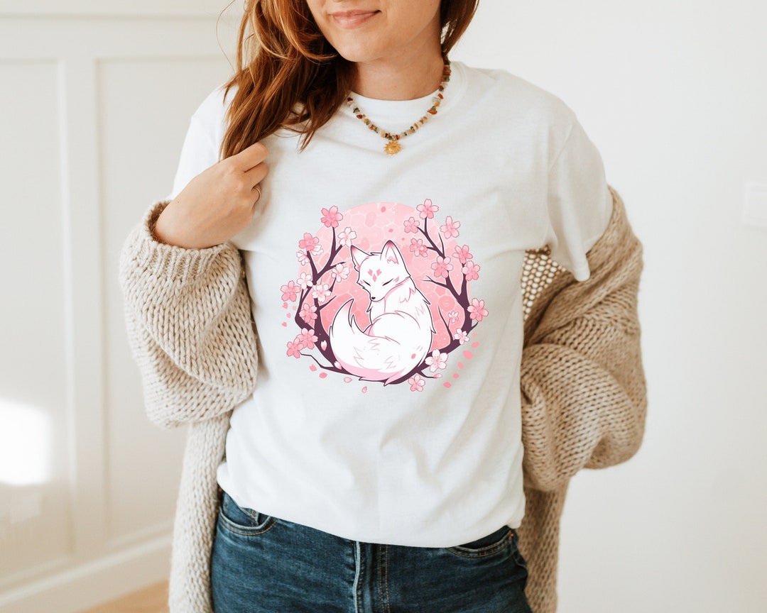 Sakura Fox Mask Letter Print Drawstring T-Shirt Hoodie Love Heart Skirt