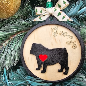 Englische Bulldogge personalisierte Weihnachtsverzierung | Bulldogge Ornament | Personalisierte Haustier Ornament | Haustier-Denkmal Ornament | Hund Ornament