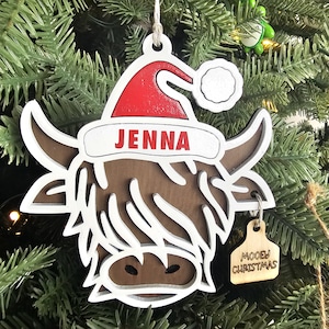 Ornament Schotse Hooglander | Hooglandkoe | Gepersonaliseerd ornament hooglandkoe | Aangepast ornament | Cadeau Geheime Kerstman| Gepersonaliseerde ornament