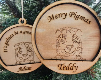 Personalized Guinea Pig Christmas Ornament: Laser Cut Plywood Pet Decoration