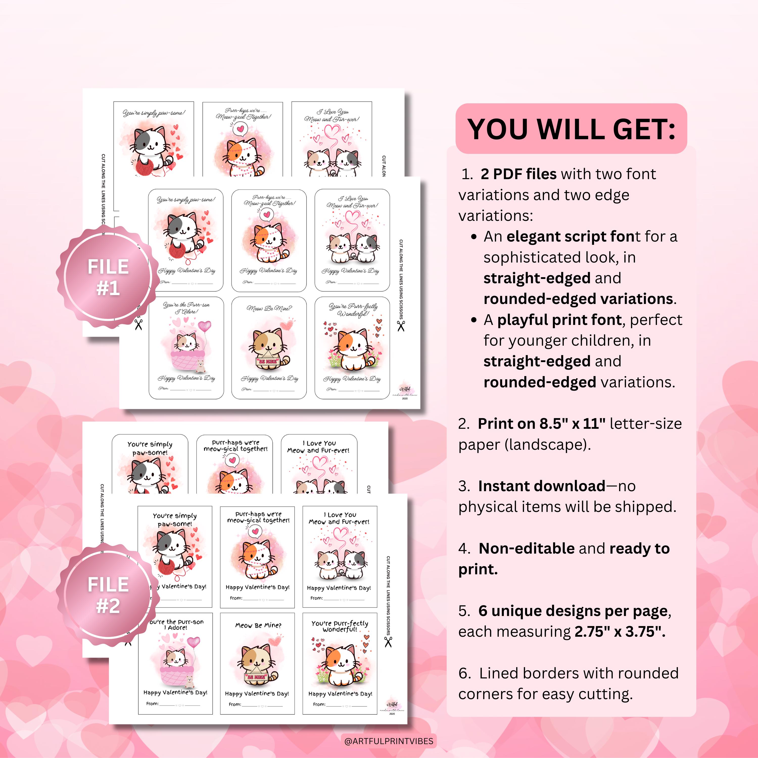 Cat Pun Valentines Day Cards: Classroom Valentines (PDF) - Etsy