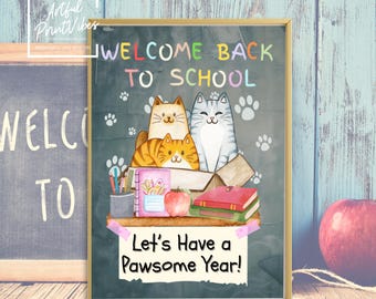 Watercolor Cat Pun Poster, Back to School Classroom Decor (Digital Download)