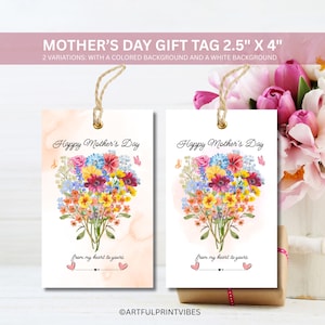 Etiquetas para Regalos del Día de la Madre, Etiquetas Florales Acuarela, Solo Escribir el Nombre, Tamaño Carta US, Descarga Instantánea